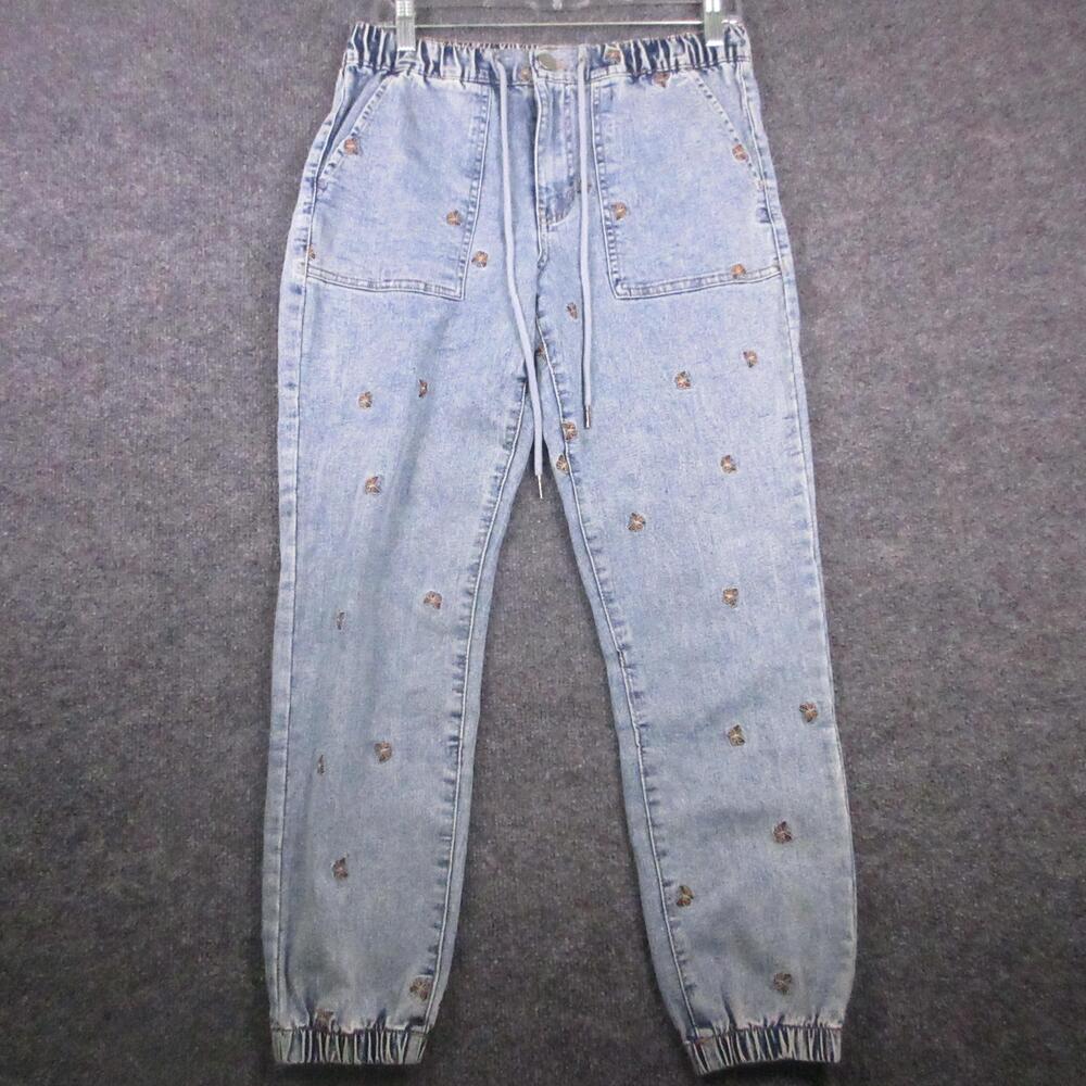 Tinseltown Jeans Juniors 5 Blue Light Wash Butterfly Embroidered Jogger Denim